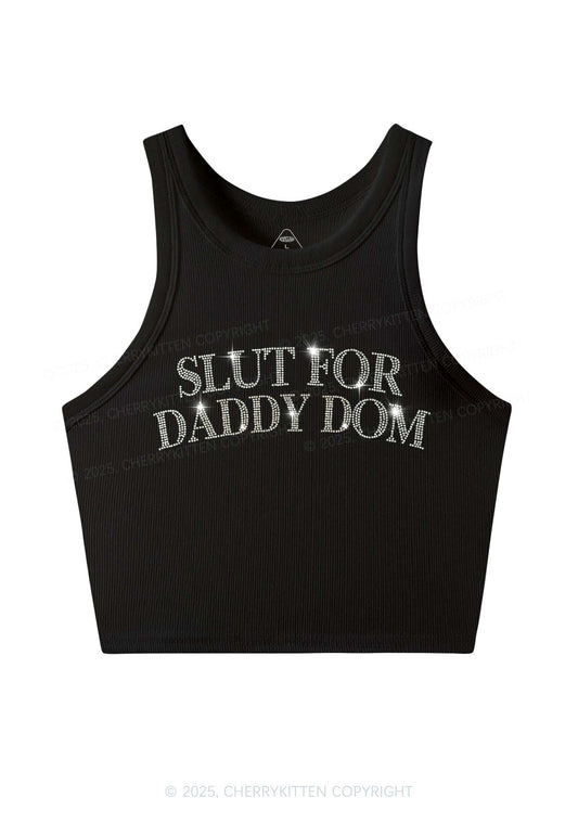 Rhinestone Slxt For Daddy Dom Y2K Crop Tank Top Cherrykitten
