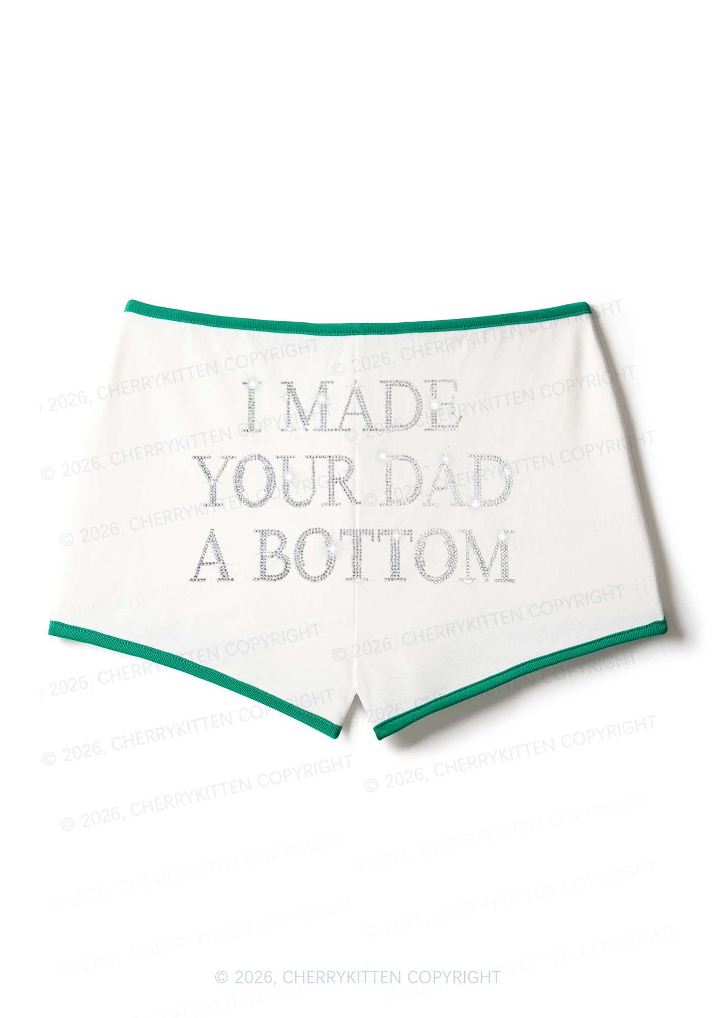 Rhinestone Made Your Dad A Bottom Pride Y2K Booty Shorts Cherrykitten