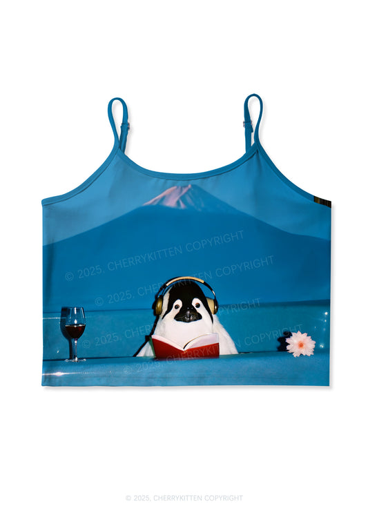 Penguin Reading Book Y2K Print Cami Crop Top Cherrykitten