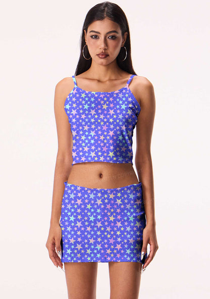 Rainbow Star On Purple Y2K Print Cami Crop Top Cherrykitten
