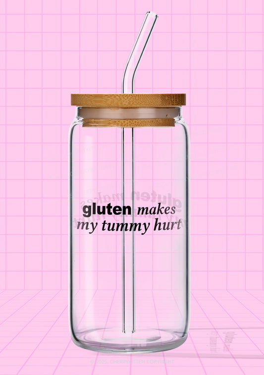 Gluten Makes Tummy Hurt Y2K Printed Glass Cup Cherrykitten