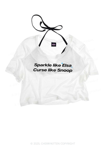 Sparkle Like Princess Y2K Sheer Crop Tee Cherrykitten