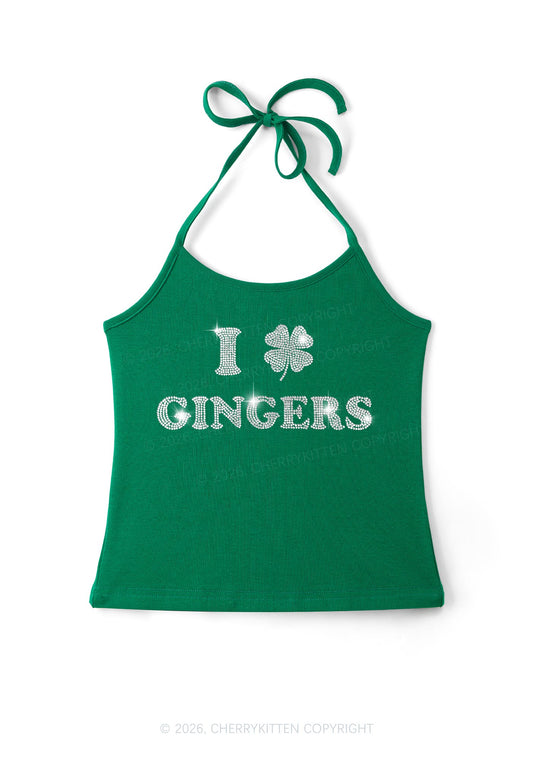 Rhinestone I Love Gingers St Patricks Y2K Halter Neck Cami Cherrykitten