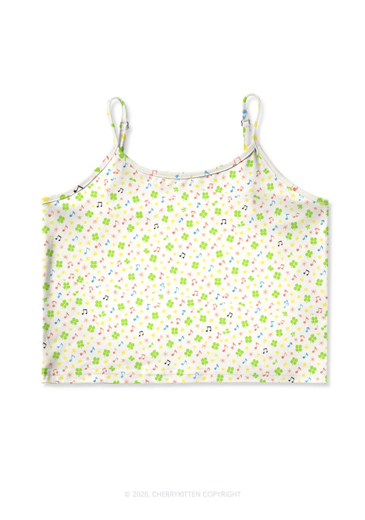 Music Notes Clover Stars St Patricks Y2K Print Cami Crop Top Cherrykitten
