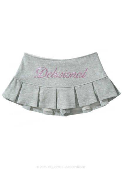 Rhinestone Delusional Y2K Mini Pleated Skirts Cherrykitten