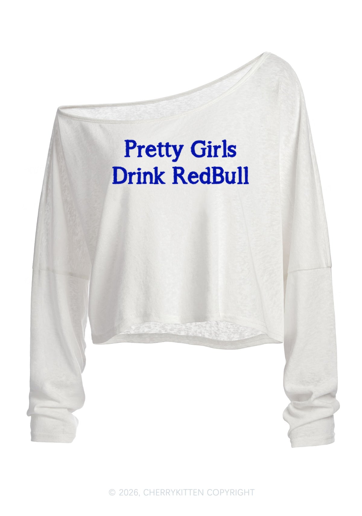 Pretty Girls Drink Red Y2K Off Shoulder Long Sleeve Crop Top Cherrykitten