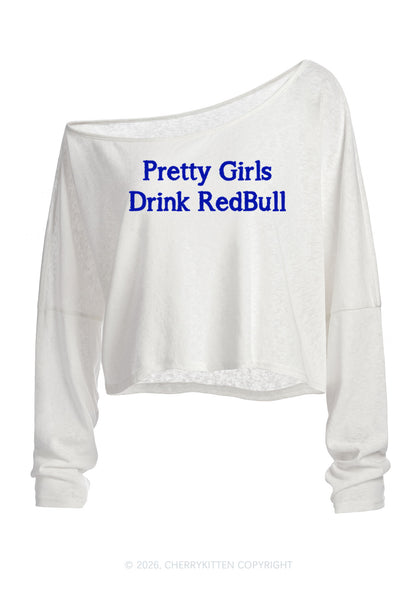 Pretty Girls Drink Red Y2K Off Shoulder Long Sleeve Crop Top Cherrykitten