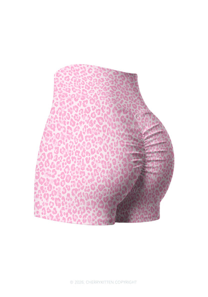 Pink Leopard Y2K Print Gym Shorts Cherrykitten