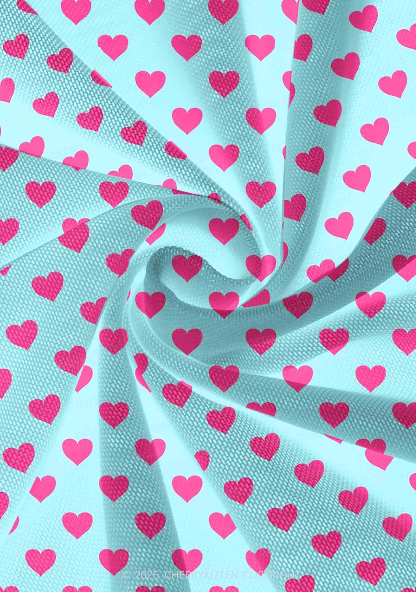 Pink Heart On Blue Valentine's Day Y2K Print Mini Layered Skirt Cherrykitten