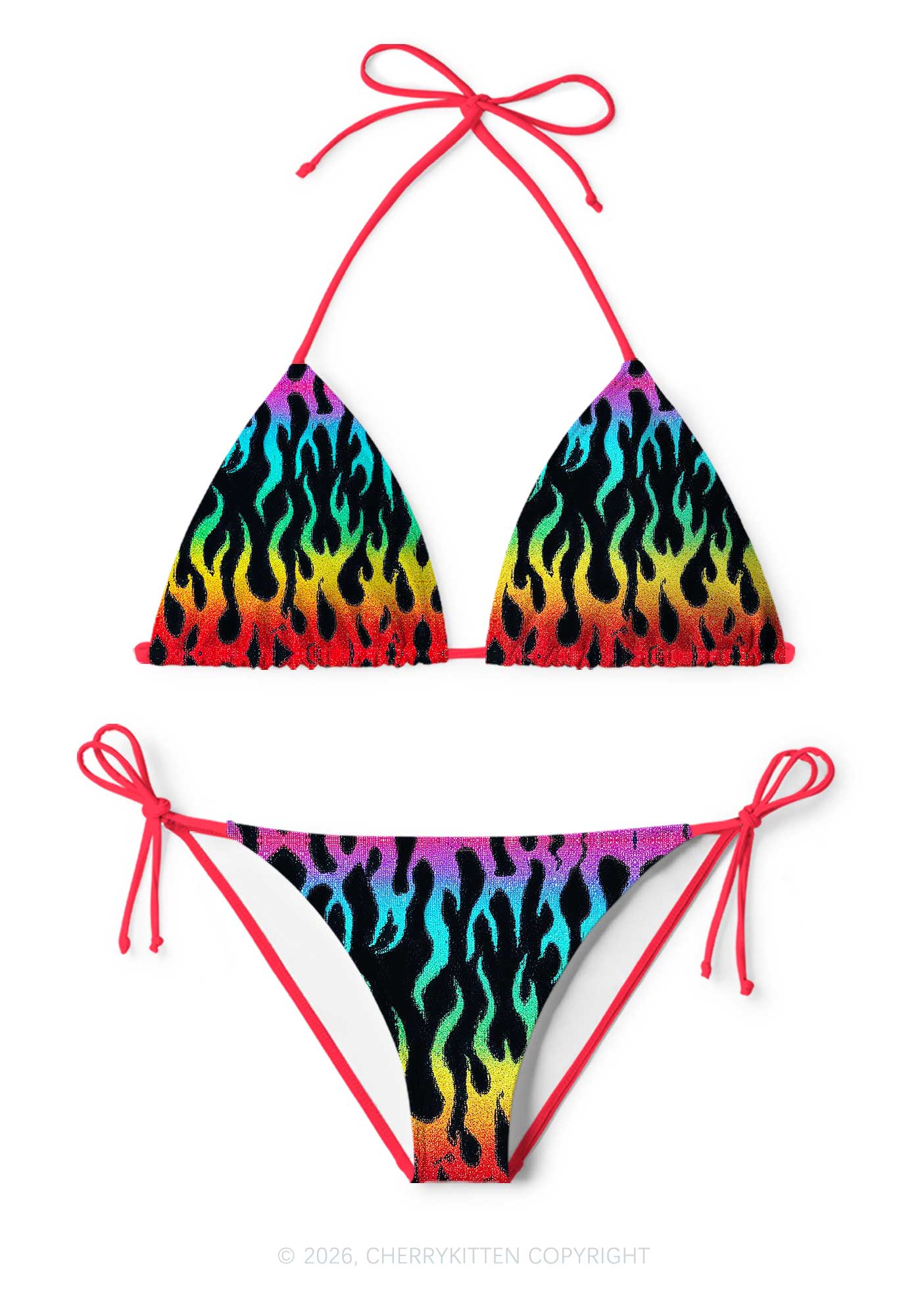 Rainbow Flame Pride Y2K Print Bikini Set Cherrykitten