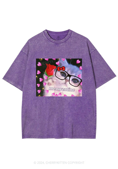 Meowentine Kitten Y2K Valentine's Day Washed Tee Cherrykitten