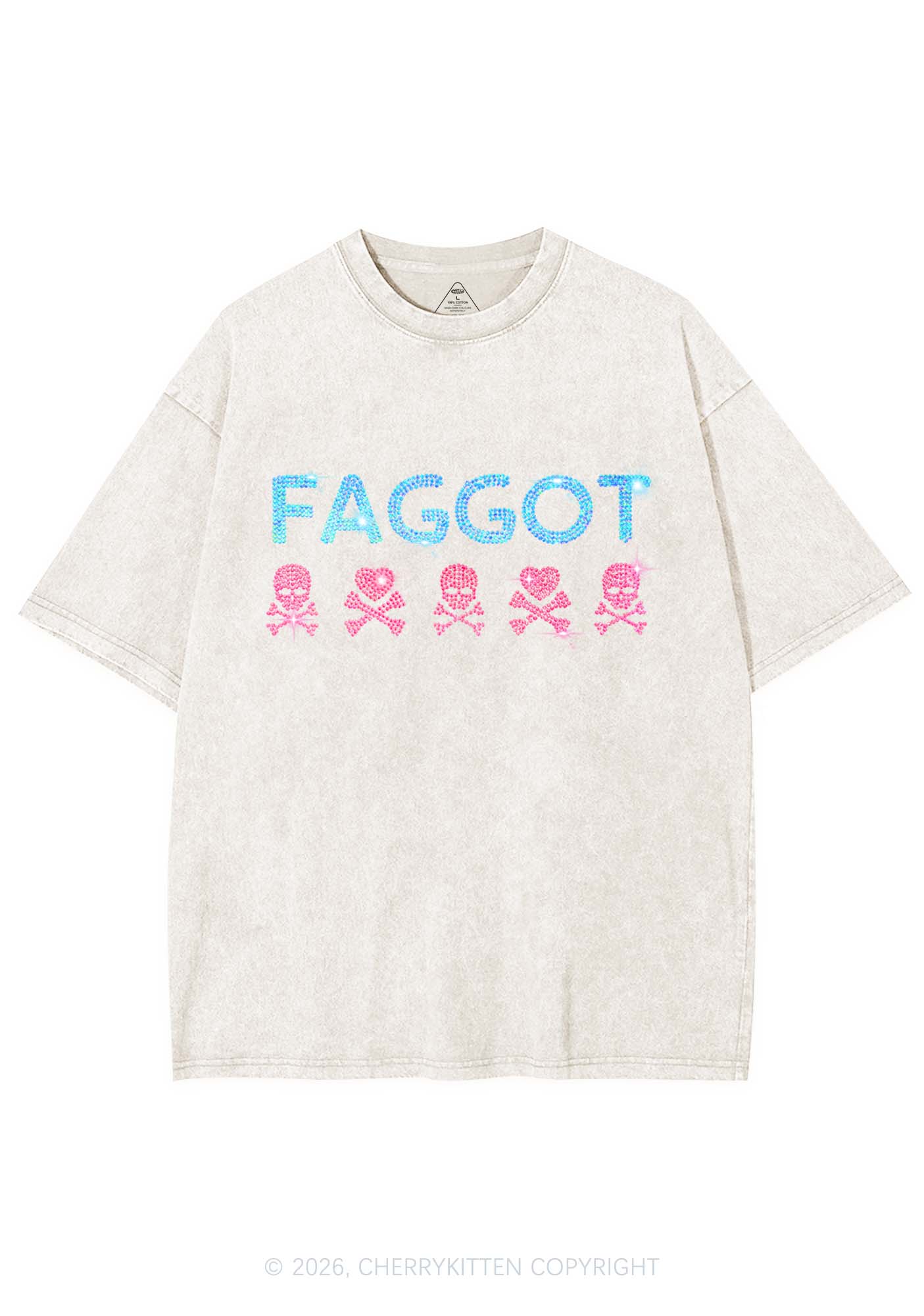 Rhinestone Faggot Skull Pride Y2K Shirts Washed Tee Cherrykitten