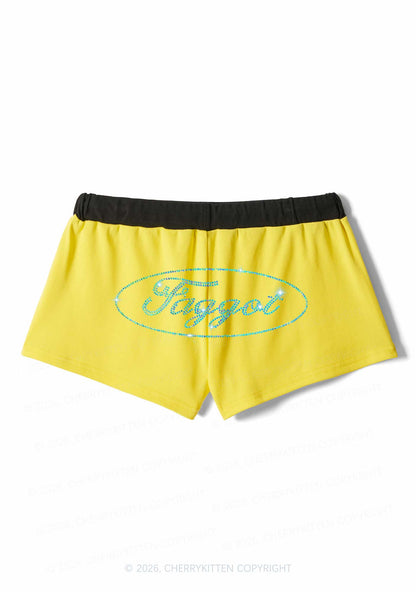 Rhinestone Oval Faggot Pride Y2K Drawstring Mini Shorts Cherrykitten