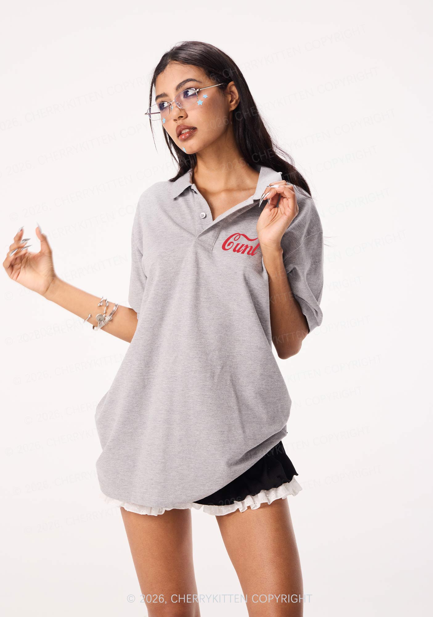 Embroidered Special Cxxt Y2K Polo Shirts Cherrykitten