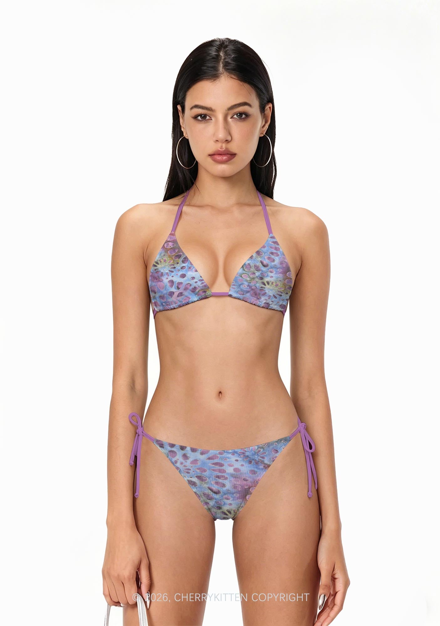 Purple Fluid Spotted Y2K Print Bikini Set Cherrykitten