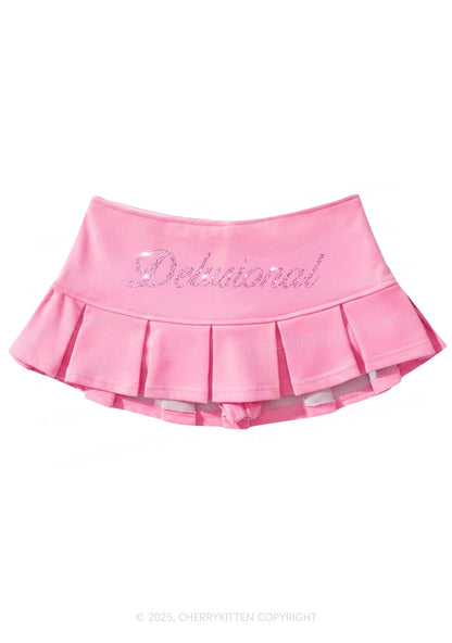 Rhinestone Delusional Y2K Mini Pleated Skirts Cherrykitten