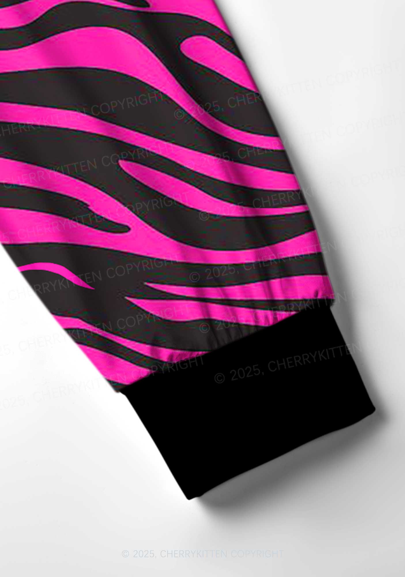 Pink Wave Y2K Print Long Sleeve Pajama Set Cherrykitten