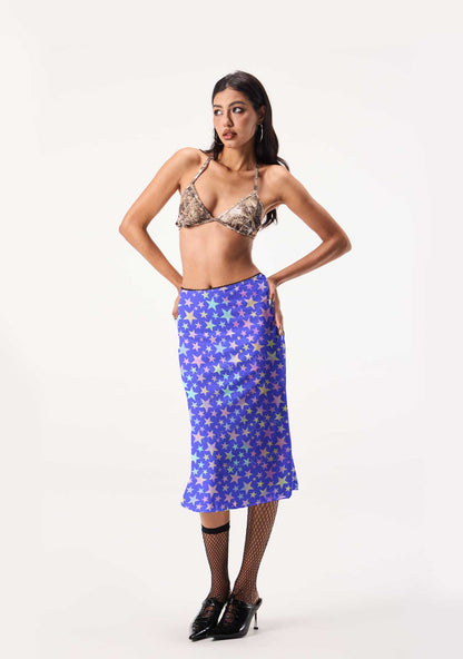 Rainbow Star On Purple Y2K Print Midi Skirt Cherrykitten