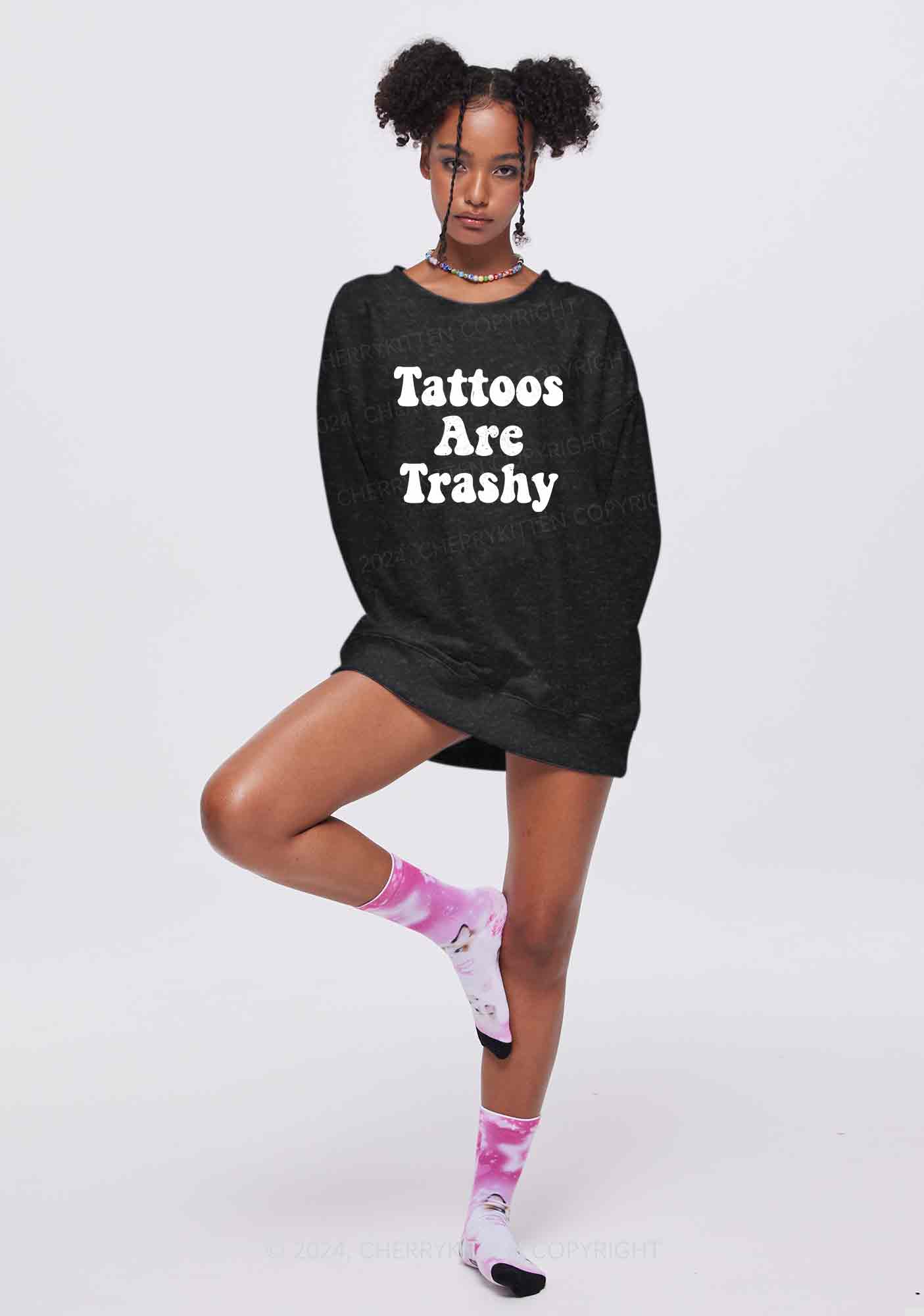 Tattoos Are Trashy Y2K Washed Sweatshirts Cherrykitten
