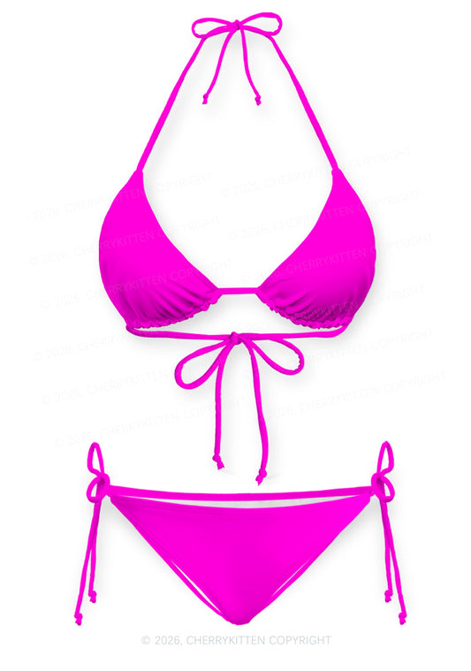 Rose Red Plain Y2K Print Bikini Set Cherrykitten
