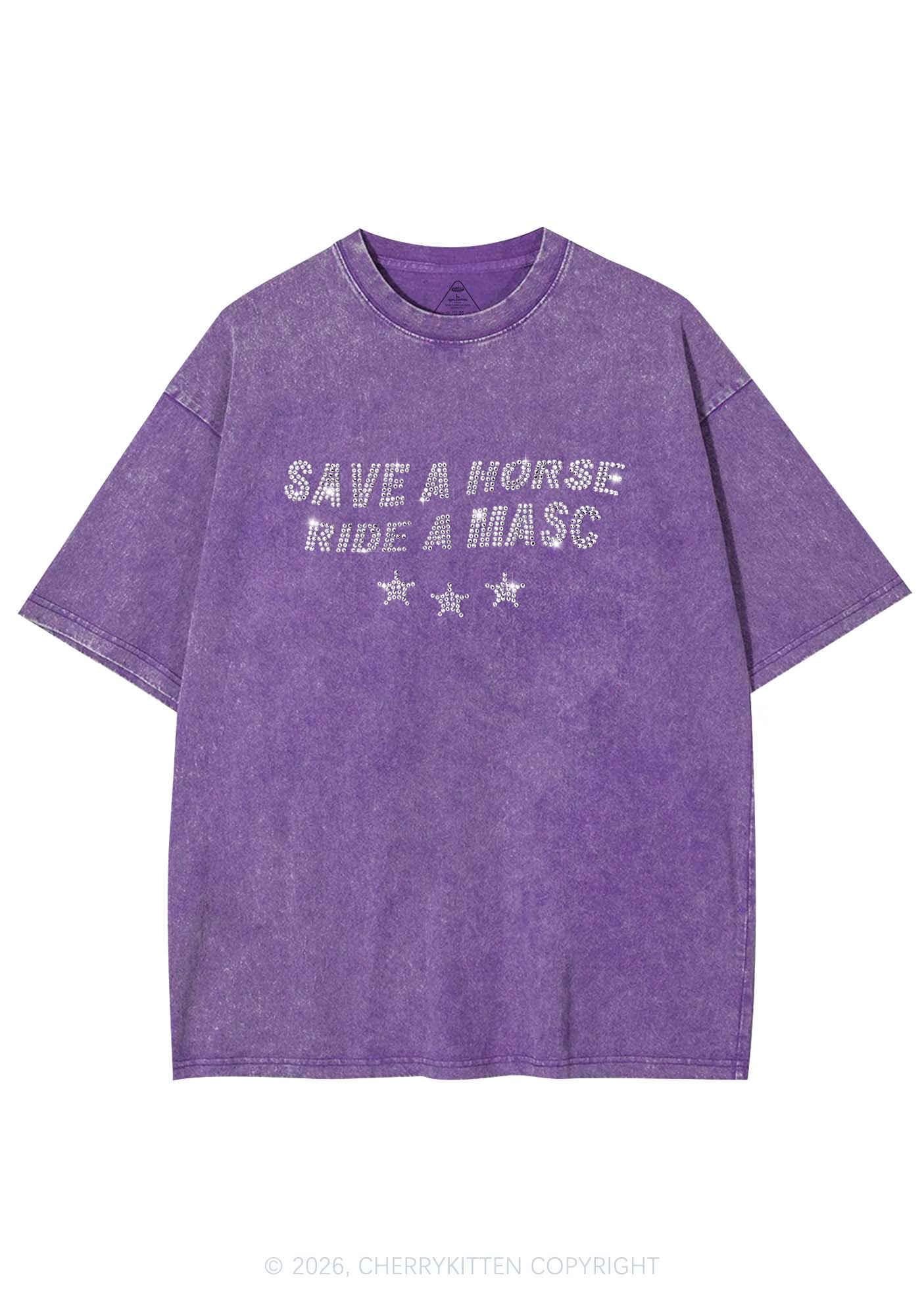 Rhinestone Ride A Masc Pride Y2K Shirts Washed Tee Cherrykitten