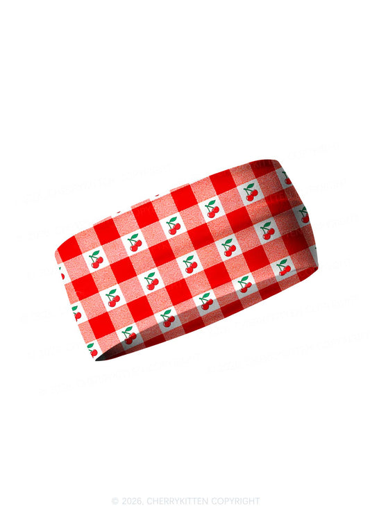 Red Plaid Bite Me Y2K Print Headband Cherrykitten