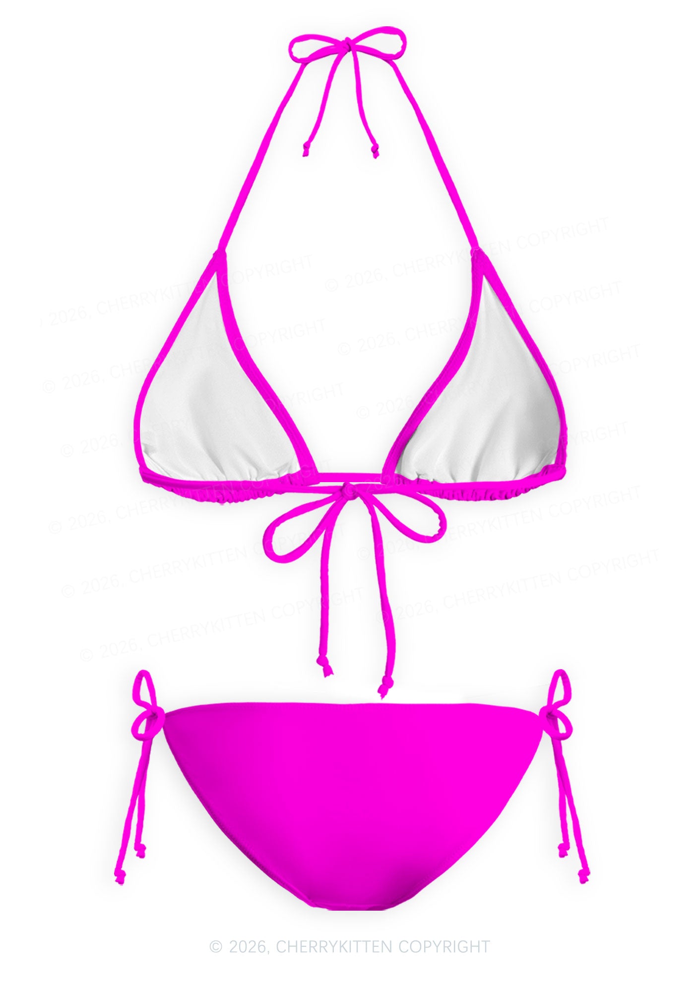 Rose Red Plain Y2K Print Bikini Set Cherrykitten