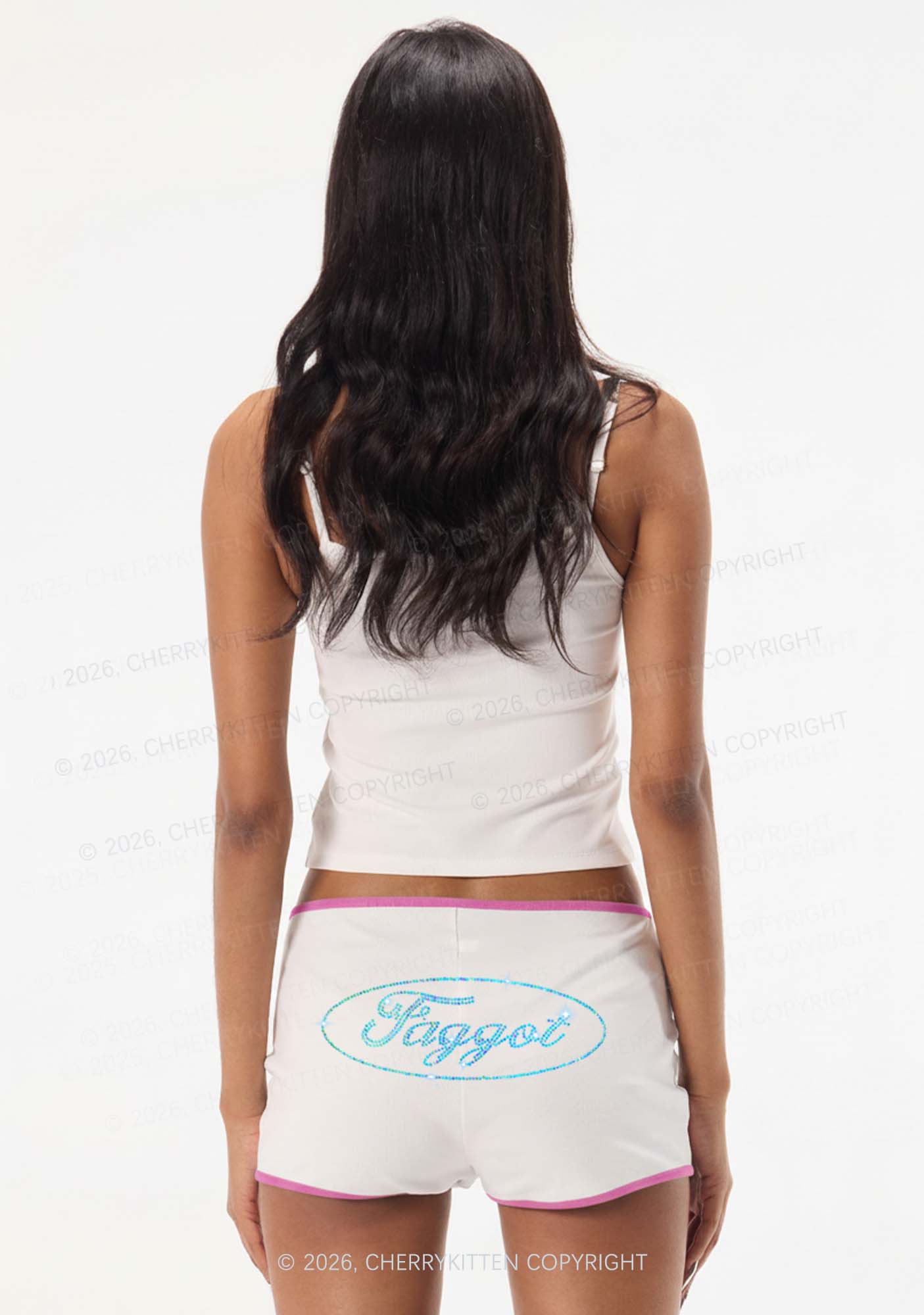 Rhinestone Oval Faggot Pride Y2K Booty Shorts Cherrykitten