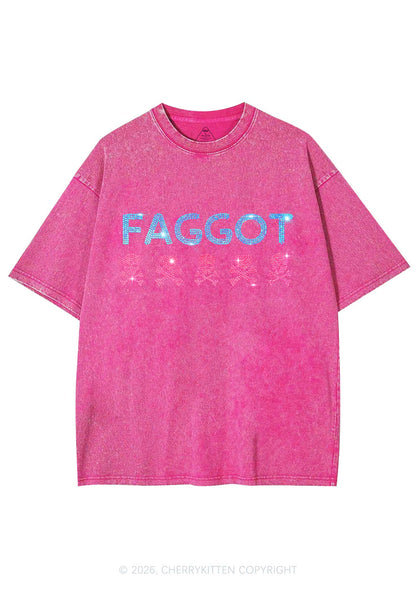 Rhinestone Faggot Skull Pride Y2K Shirts Washed Tee Cherrykitten