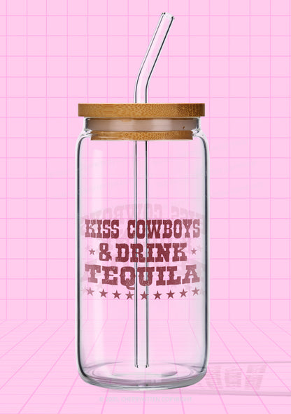 Kiss Cowboys Y2K Printed Glass Cup Cherrykitten