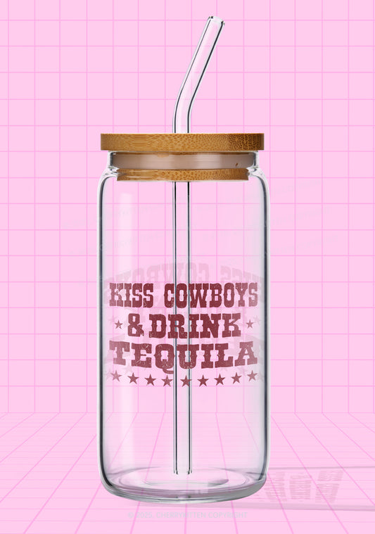 Kiss Cowboys Y2K Printed Glass Cup Cherrykitten