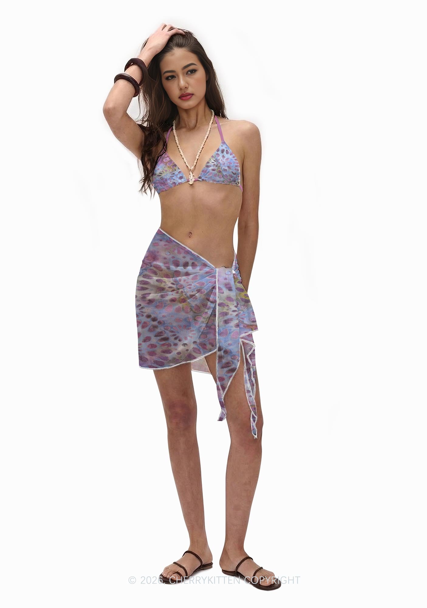 Purple Fluid Spotted Y2K Print Bikini Set Cherrykitten