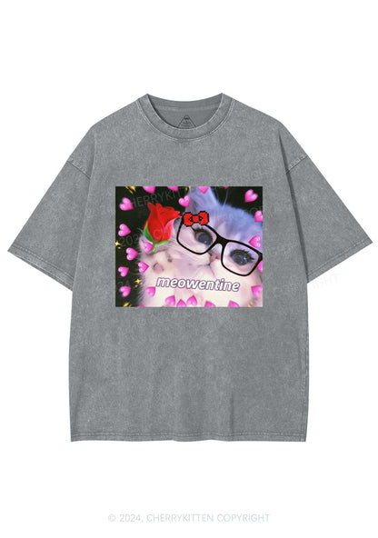 Meowentine Kitten Y2K Valentine's Day Washed Tee Cherrykitten