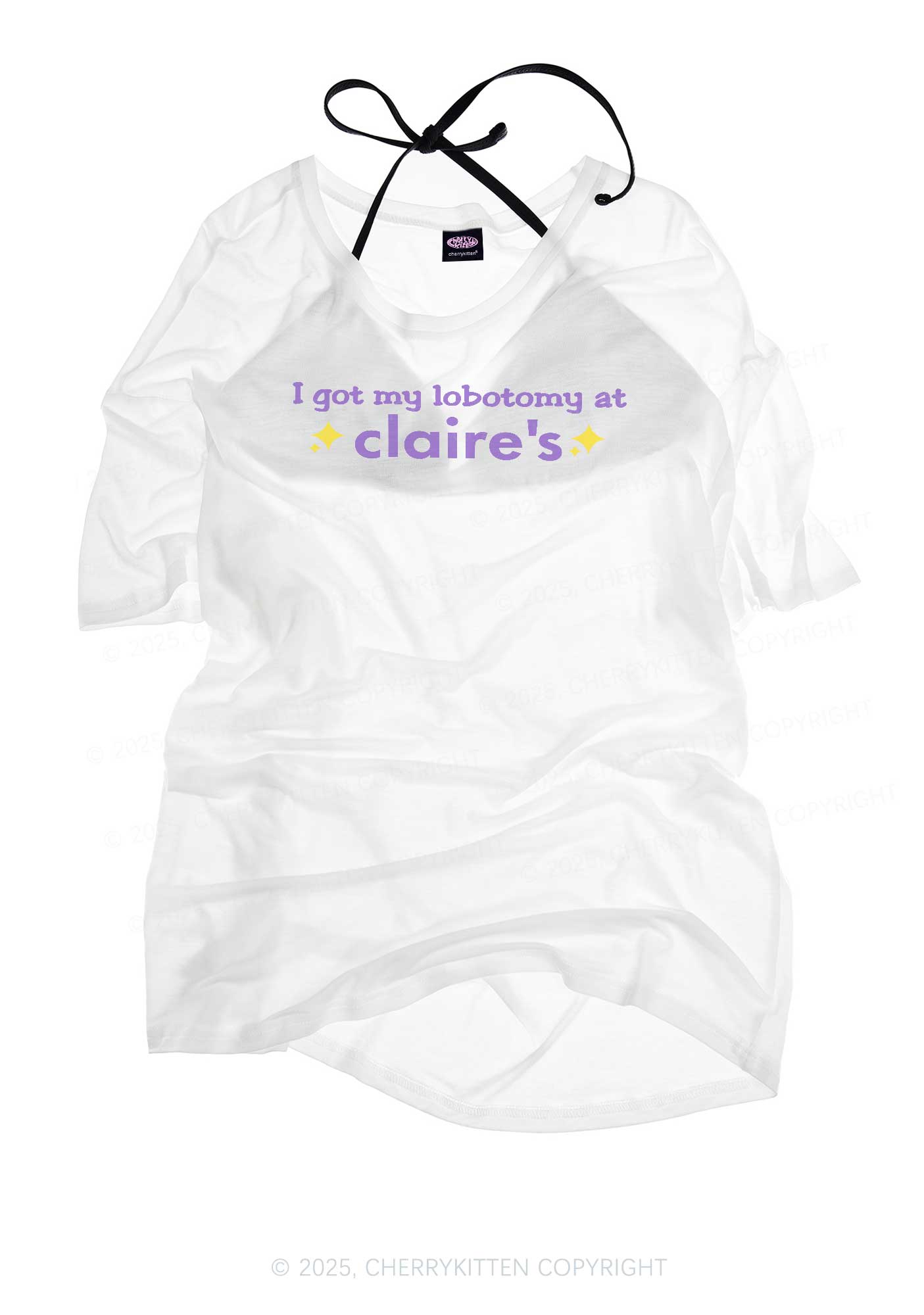 I Got My Lobotomy At Claire's Y2K Sheer Boyfriend Tee Cherrykitten