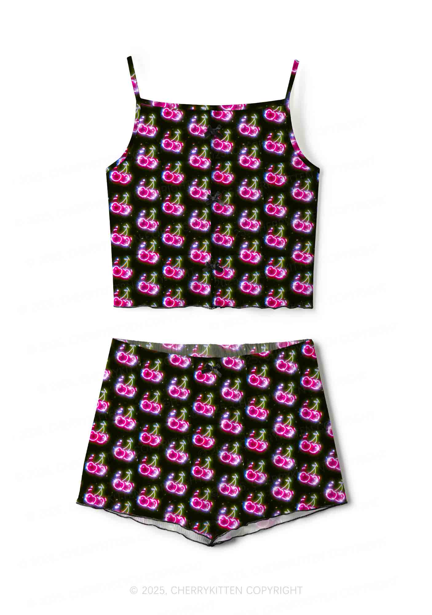Glowing Cherry Dream Valentine's Day Y2K Print Cami Shorts Pajama Set Cherrykitten