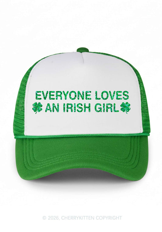 Glitter Everyone Loves Irish Girl St Patricks Y2K Colorblock Trucker Hat Cherrykitten