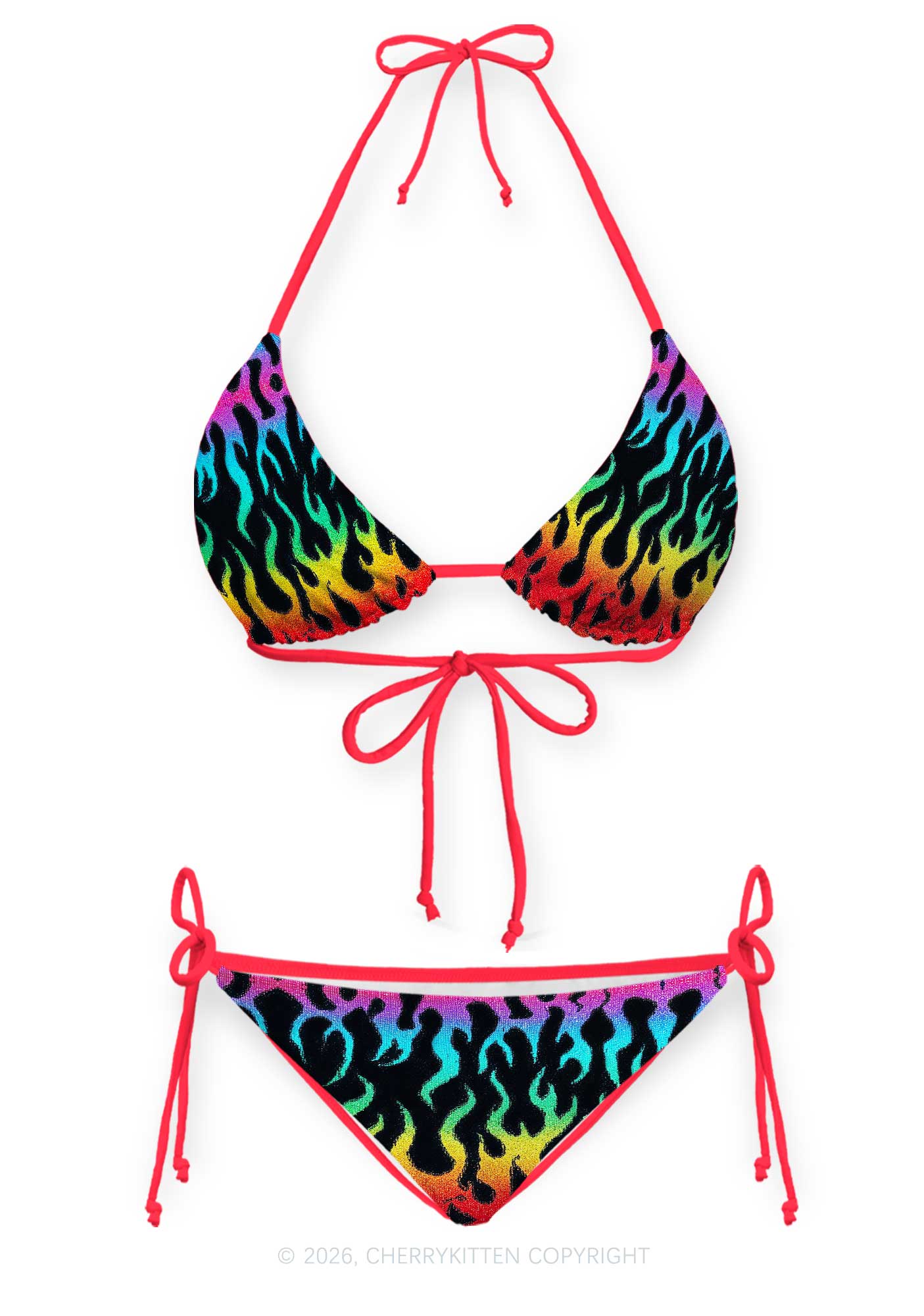 Rainbow Flame Pride Y2K Print Bikini Set Cherrykitten