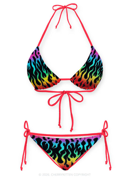 Rainbow Flame Pride Y2K Print Bikini Set Cherrykitten