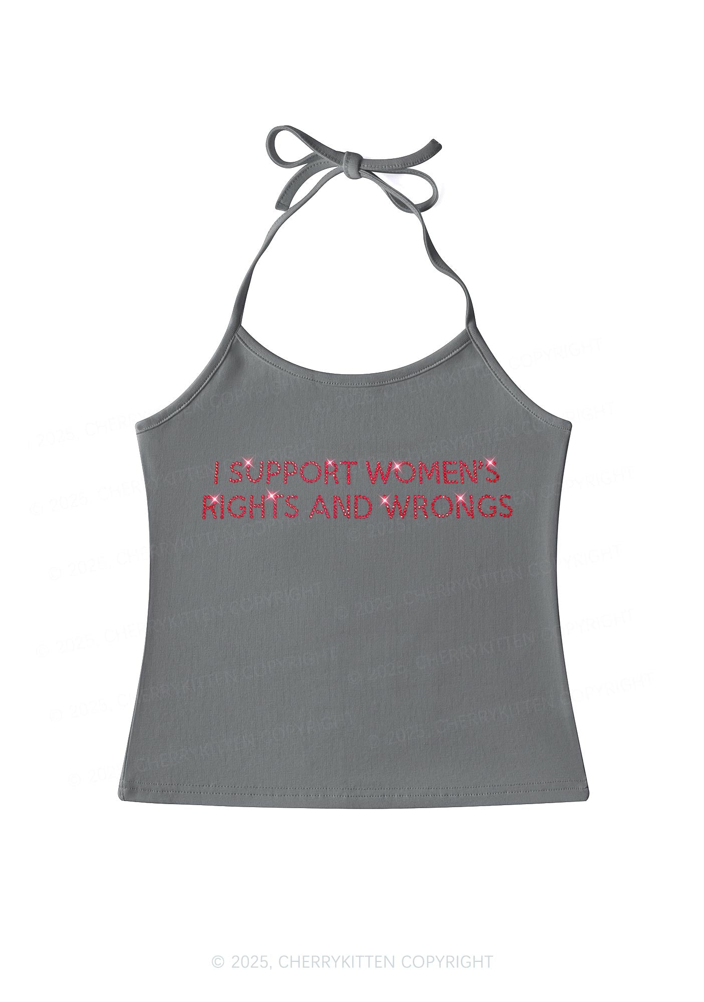 Rhinestone I Support Women Y2K Halter Neck Cami Cherrykitten