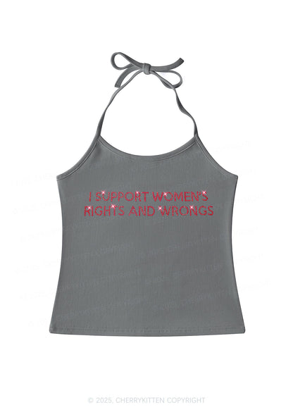 Rhinestone I Support Women Y2K Halter Neck Cami Cherrykitten