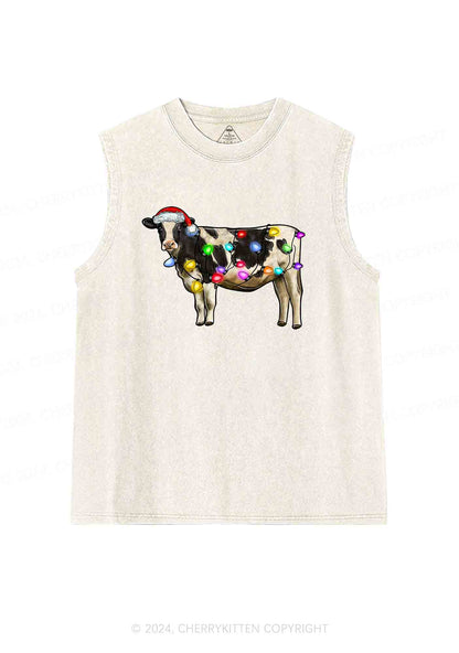 Christmas Cow Y2K Washed Tank Cherrykitten