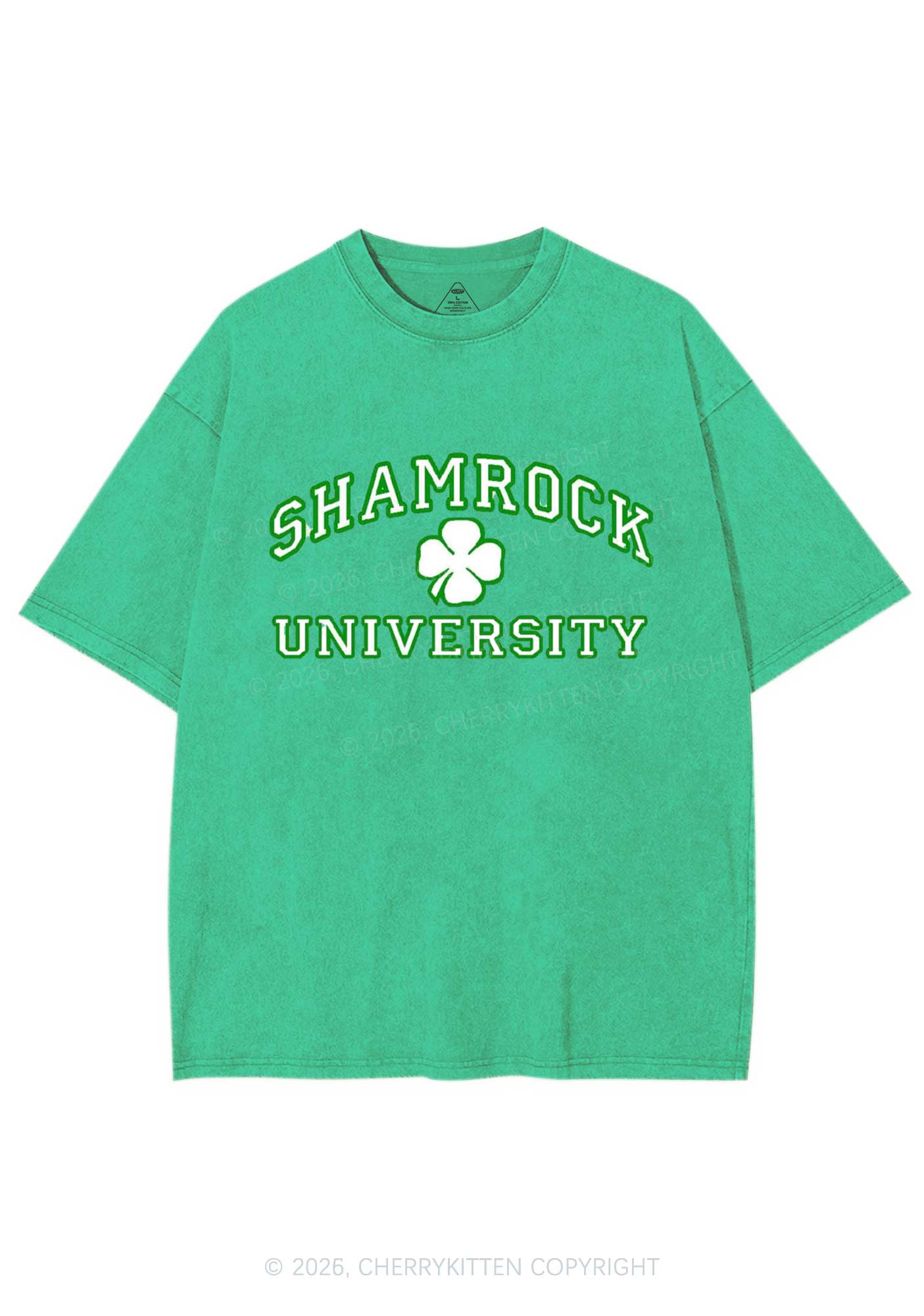 Shamrock University St Patricks Y2K Washed Tee Cherrykitten