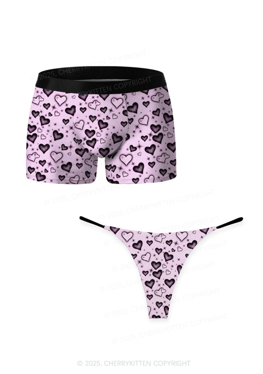 Dark Heart Attack Valentine's Day Y2K Print Couples Boxer Thong Set Cherrykitten