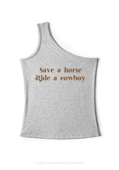 Save A Horse Ride A Cowboy Y2K One Shoulder Tank Top Cherrykitten