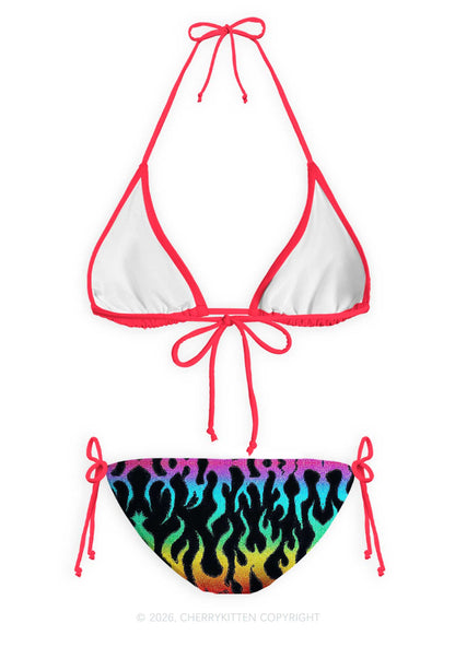 Rainbow Flame Pride Y2K Print Bikini Set Cherrykitten
