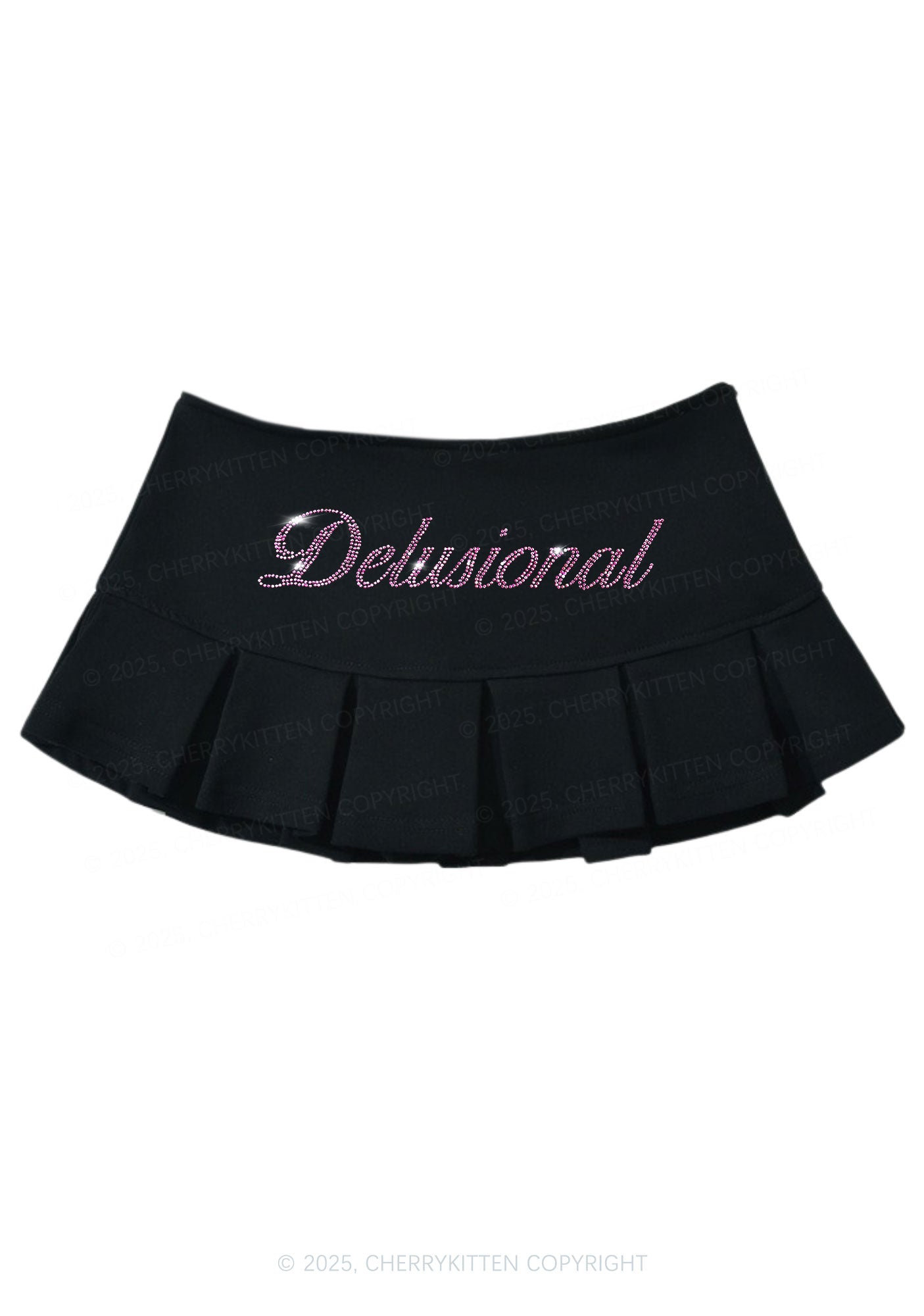 Rhinestone Delusional Y2K Mini Pleated Skirts Cherrykitten