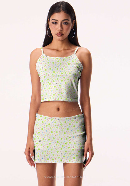 Music Notes Clover Stars St Patricks Y2K Print Cami Crop Top Cherrykitten