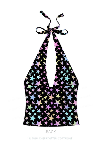 Black Alpha Male Pride Y2K Print Halter Deep V Neck Cami Cherrykitten