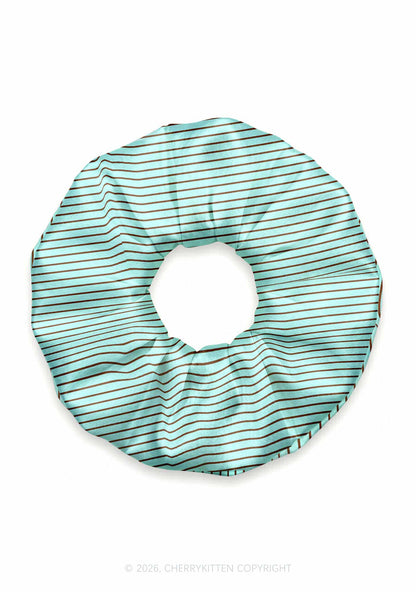Mint Brown Stripes Y2K Hair Scrunchie Cherrykitten