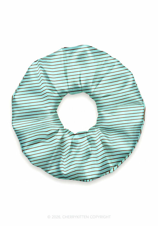 Mint Brown Stripes Y2K Hair Scrunchie Cherrykitten